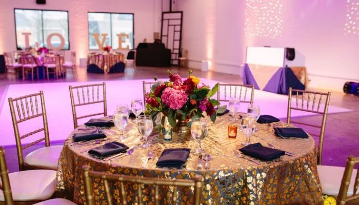 Gold and Fuchsia Wedding Decor Table