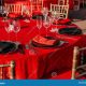 Red black and white table decor