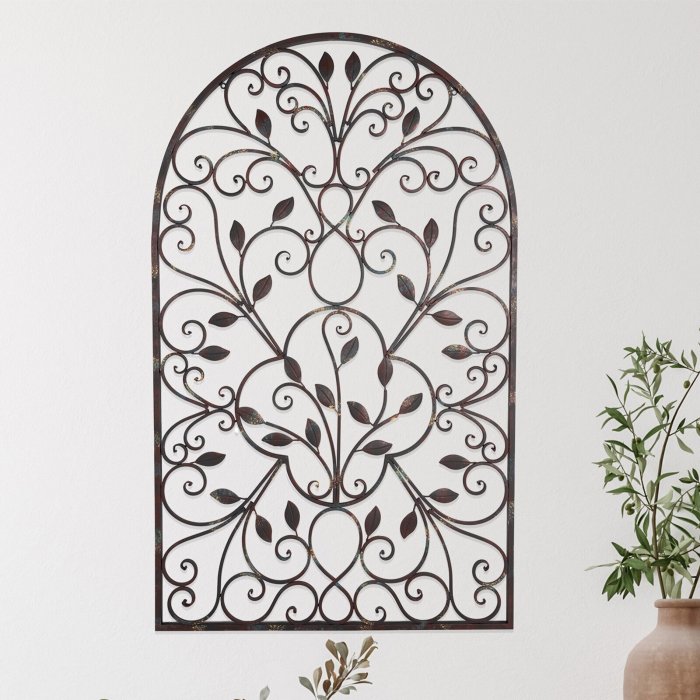 Wrought scroll medallion ornamental foter porch mural grandinroad negative scrollwork crafted traditional showy composed encompassing intricate scrolls outwards scrolled